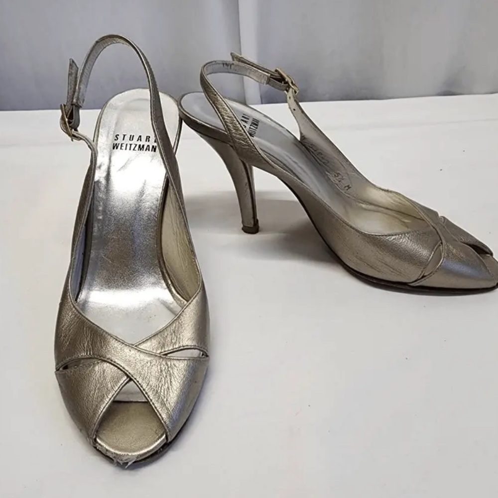 Stuart Weitzman Slingback Pumps, Size 5.5 Silver
